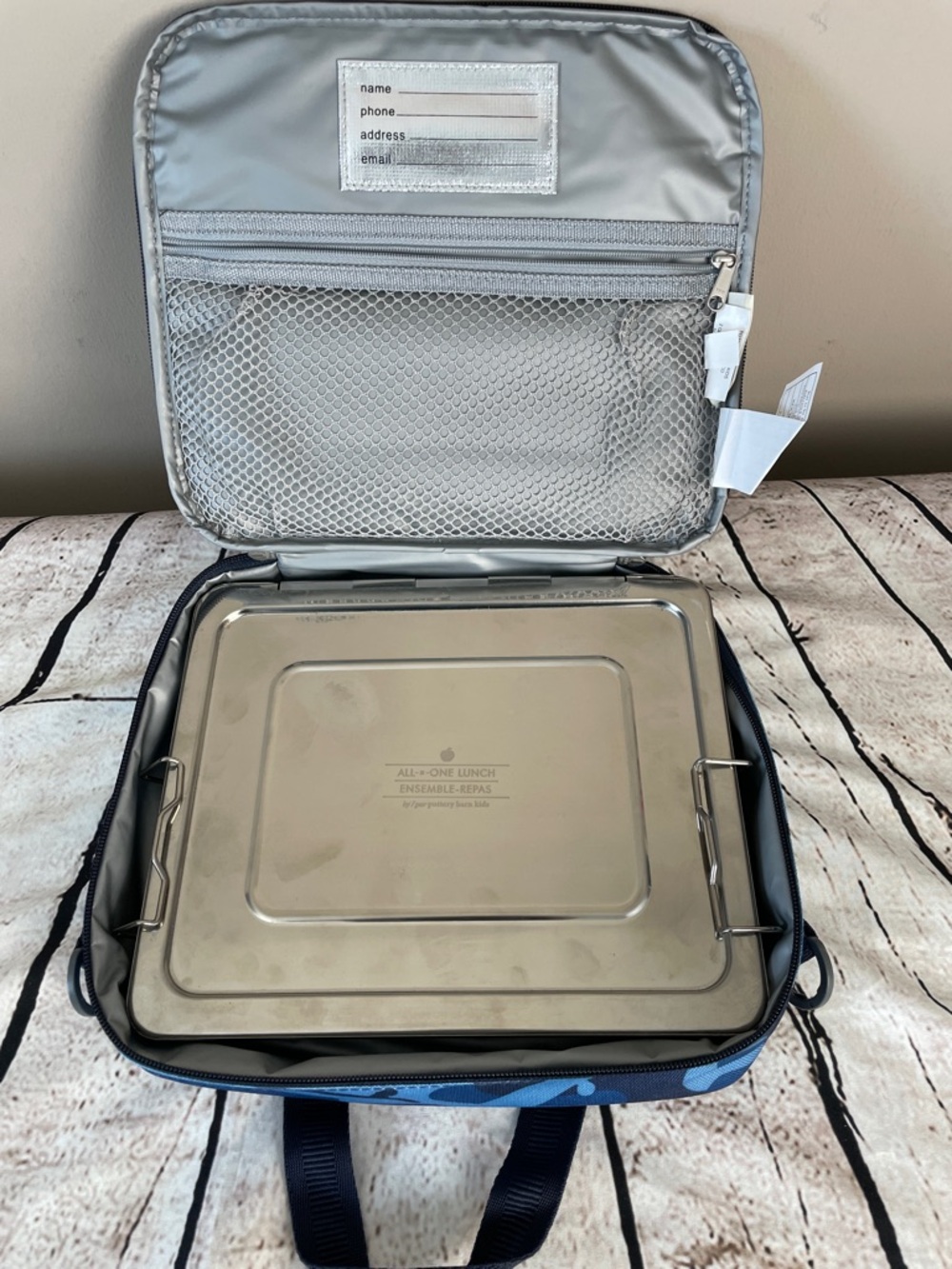 Pottery Barn ALL-IN-ONE Stainless Steel Ensemble Lunch Box Kit  Blue Lunch Bag